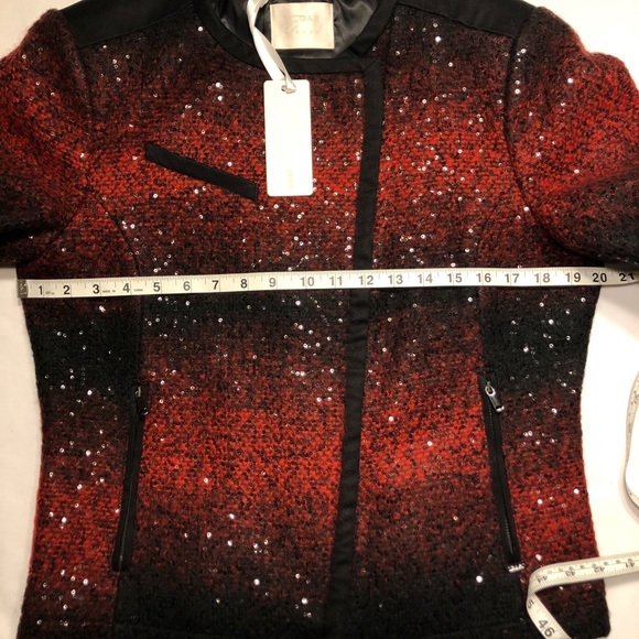 Gas Jeans Blazer Wool Blend Sequin Knit Zip | L - Picture 11 of 13